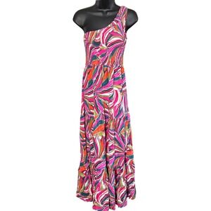 Abel The Label Anthropologie Kelissa One Shoulder Maxi Dress Sz M Multicolor